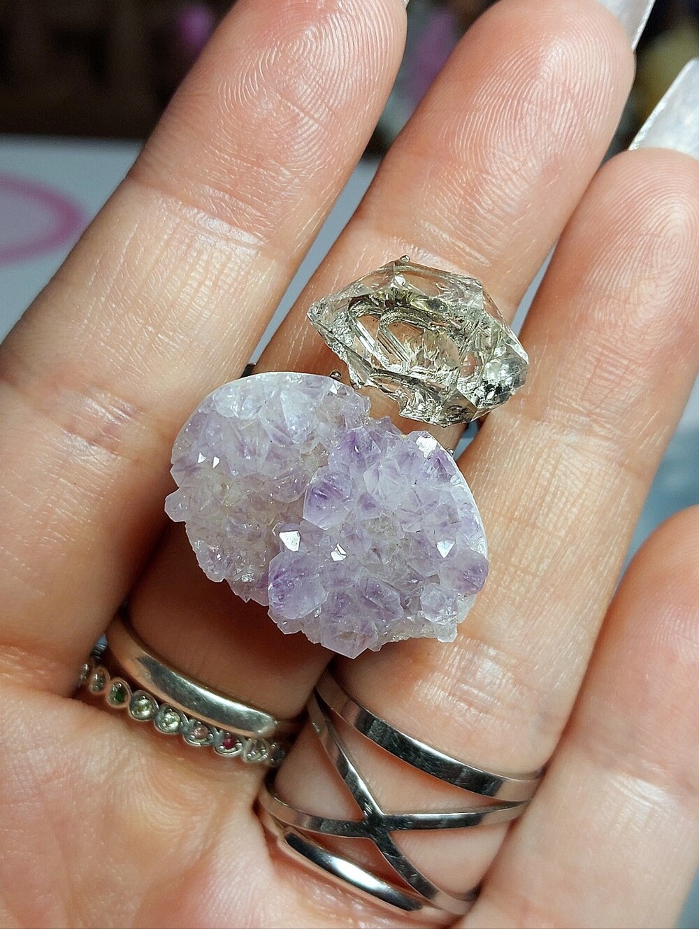 ⚒️ Raw Lavender Amethyst & Herkimer DT Copper Specimen Ring
